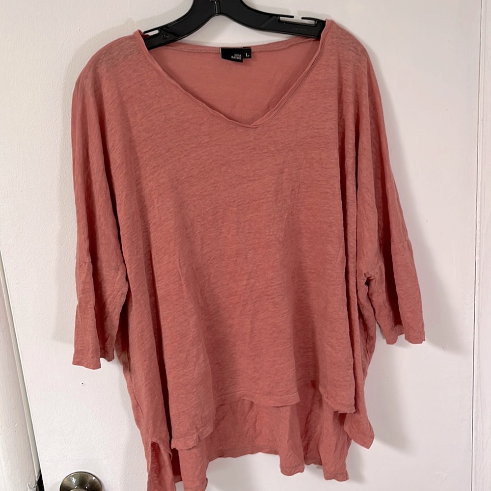 Lisa Bayne Linen Top Large Lagenlook Salmon Pink Made in USA